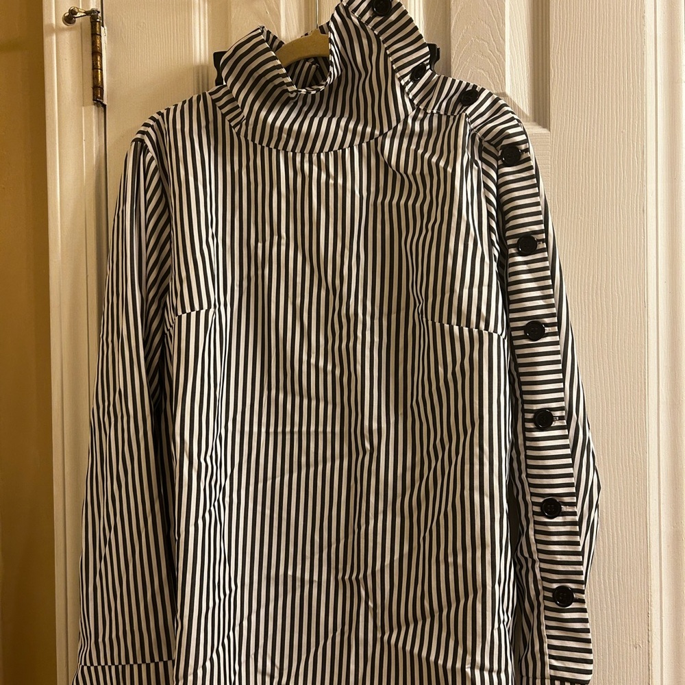 Striped Black and White Button-Up Blouse